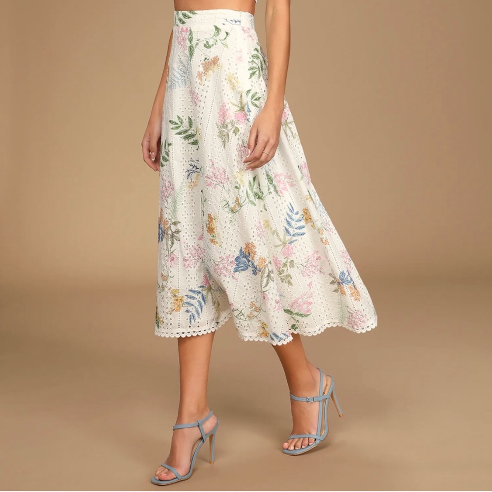 Sweet At Heart White Floral Embroidered Midi Skirt